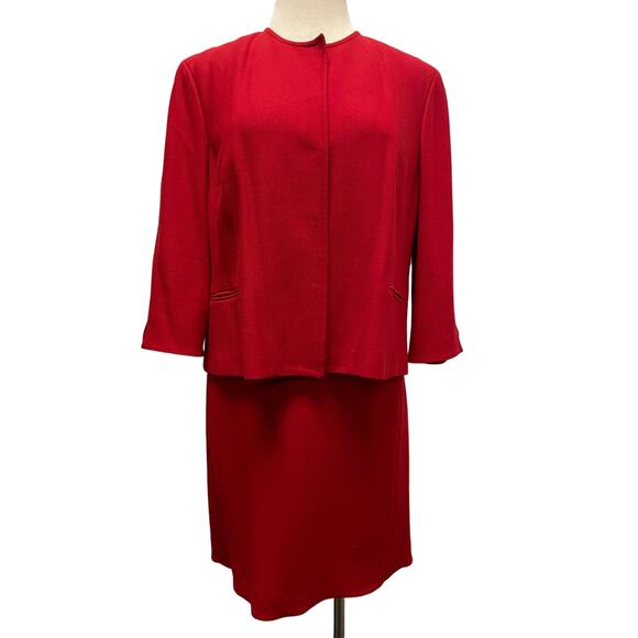 Oscar de la Renta Size 16W Red Wool Blend 2PC‎ Dress - Picture 2 of 7